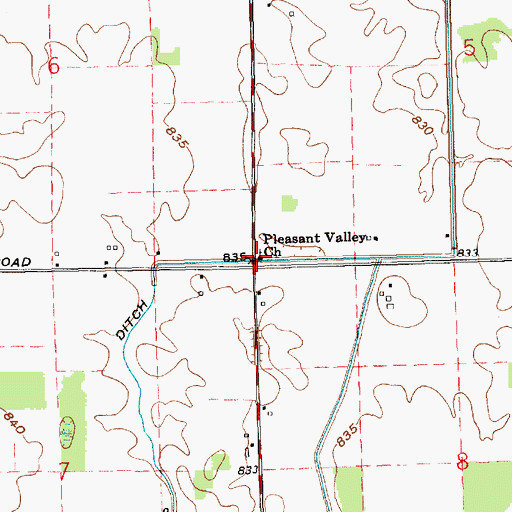 Topographic Map of Pleasant Valley Church, IN