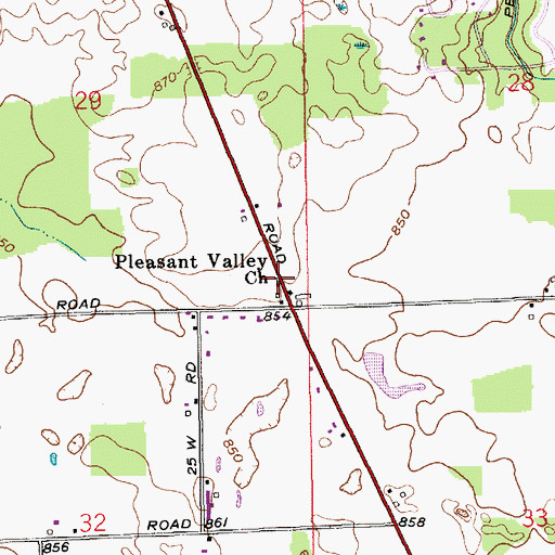 Topographic Map of Pleasant Valley Church, IN