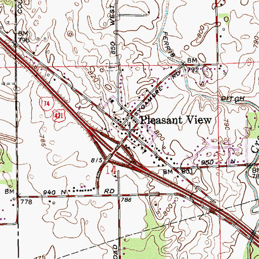 Topographic Map of Pleasant View, IN
