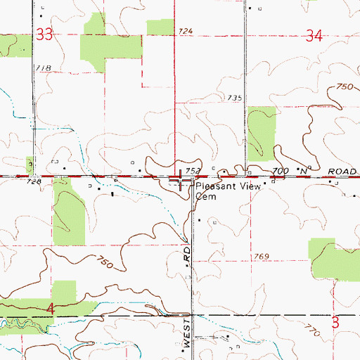 Topographic Map of Pleasant View Cemetery, IN