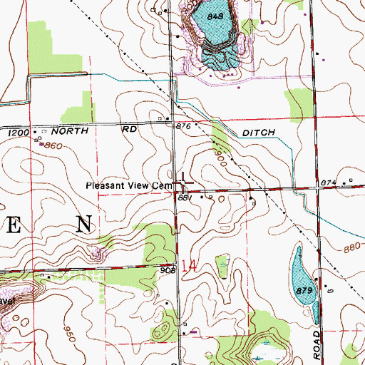 Topographic Map of Pleasant View Cemetery, IN