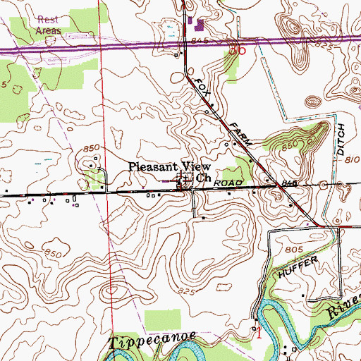 Topographic Map of Pleasant View Church, IN