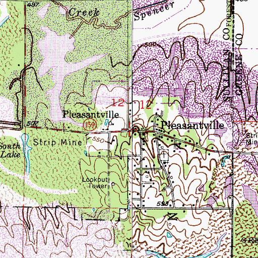 Topographic Map of Pleasantville, IN