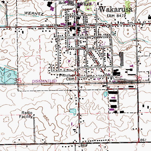 Topographic Map of Pletcher Cemetery, IN