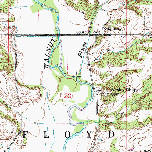 Topographic Map of Plum Creek, IN