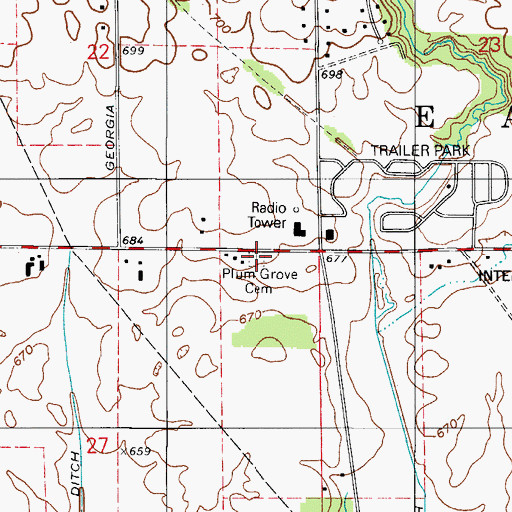 Topographic Map of Plum Grove Cemetery, IN