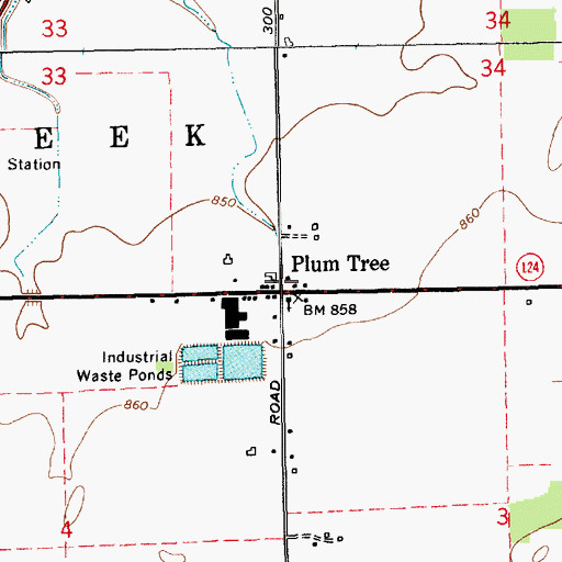 Topographic Map of Plum Tree, IN