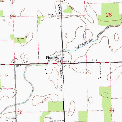 Topographic Map of Plummer Church, IN