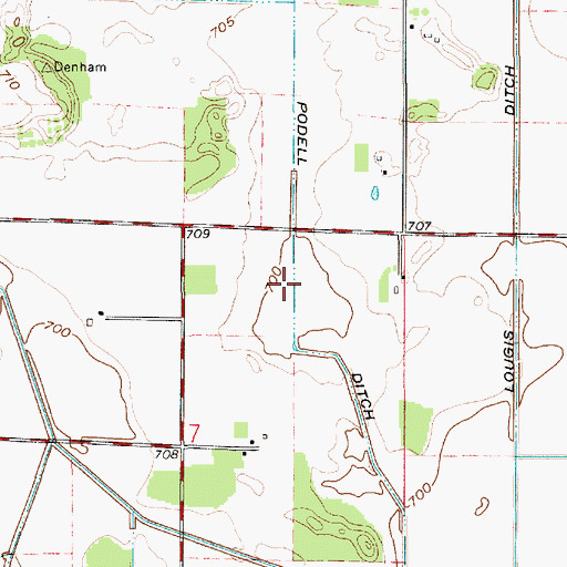 Topographic Map of Podell Ditch, IN