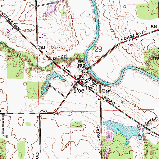 Topographic Map of Poe, IN