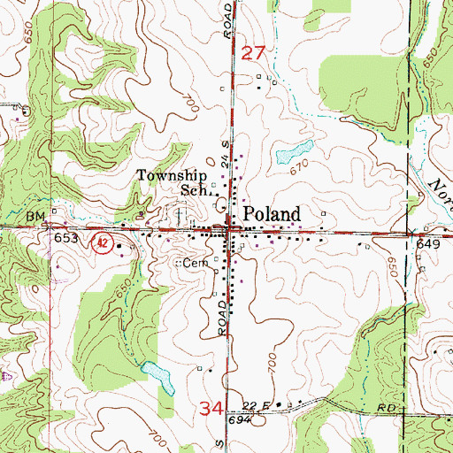 Topographic Map of Poland, IN