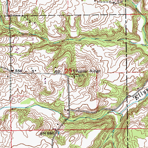 Topographic Map of Poplar Ridge Cemetery, IN