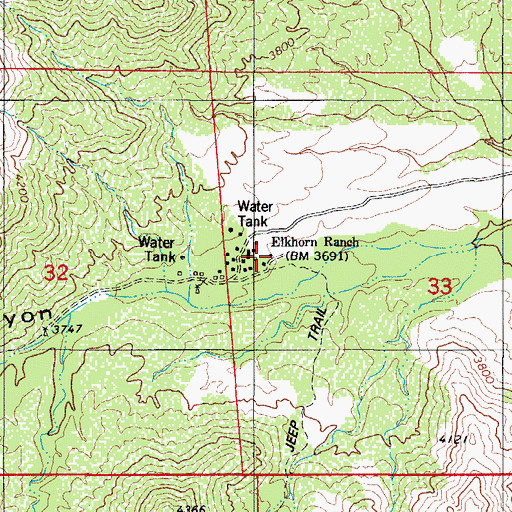 Topographic Map of Elkhorn Ranch, AZ