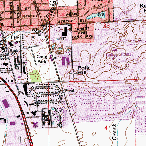 Topographic Map of Polk Hill, IN