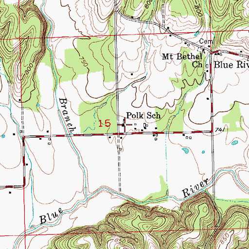 Topographic Map of Polk School, IN