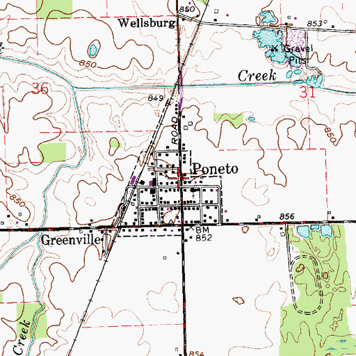 Topographic Map of Poneto, IN