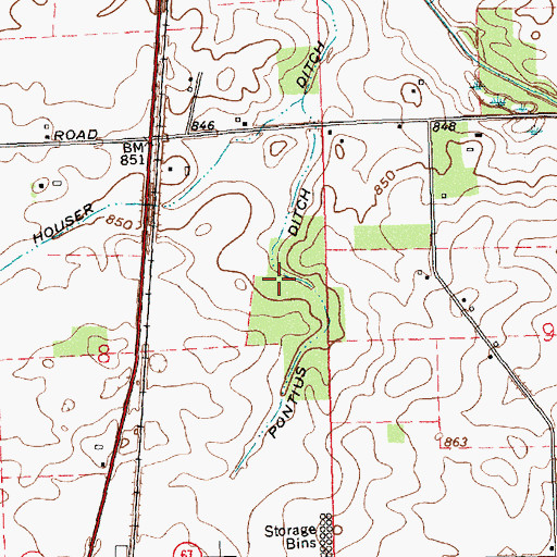 Topographic Map of Pontius Ditch, IN