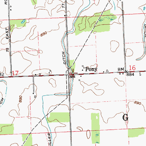 Topographic Map of Pony, IN