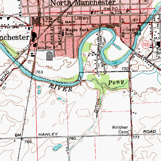 Topographic Map of Pony Creek, IN