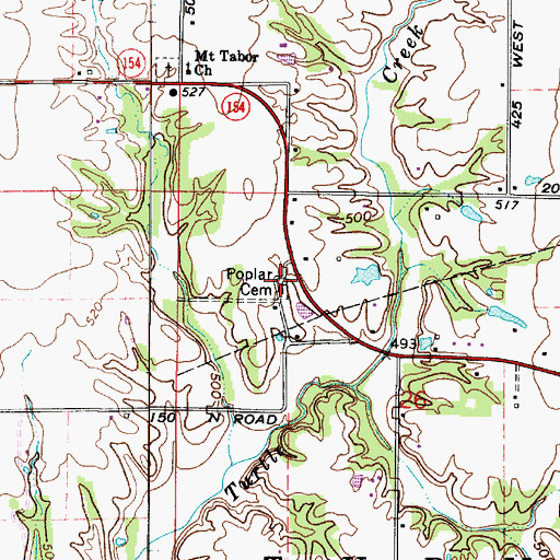 Topographic Map of Poplar Cemetery, IN
