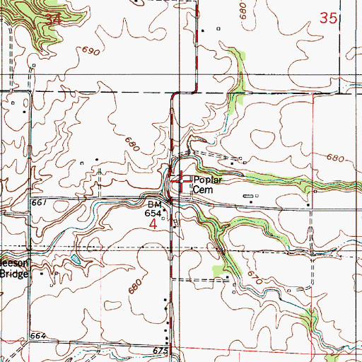 Topographic Map of Poplar Cemetery, IN