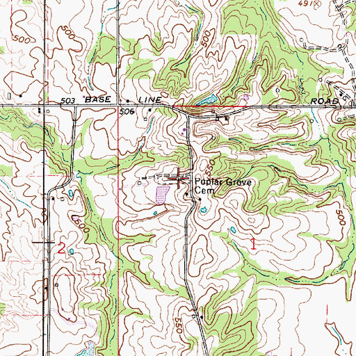 Topographic Map of Poplar Grove Cemetery, IN