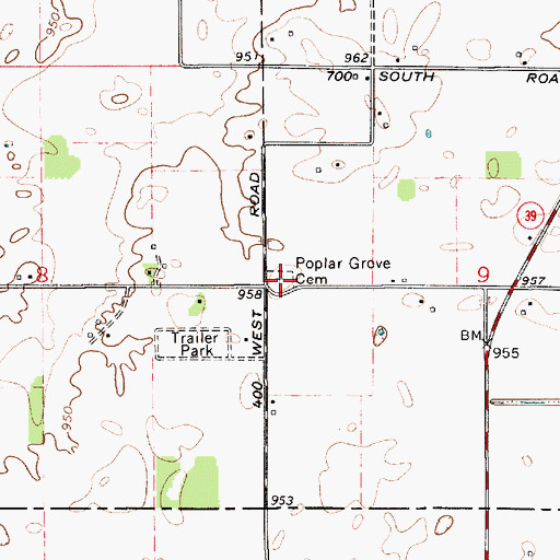Topographic Map of Poplar Grove Cemetery, IN