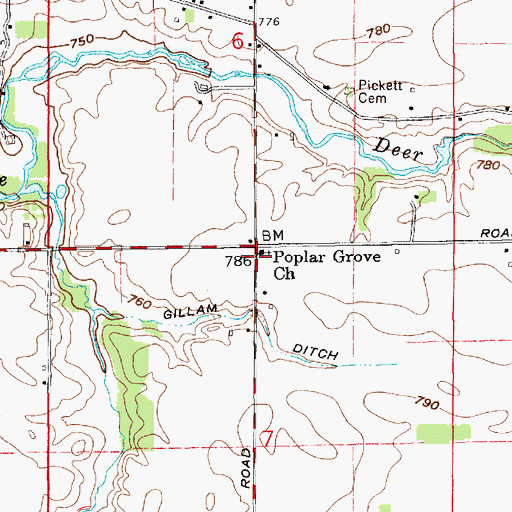 Topographic Map of Poplar Grove Church, IN