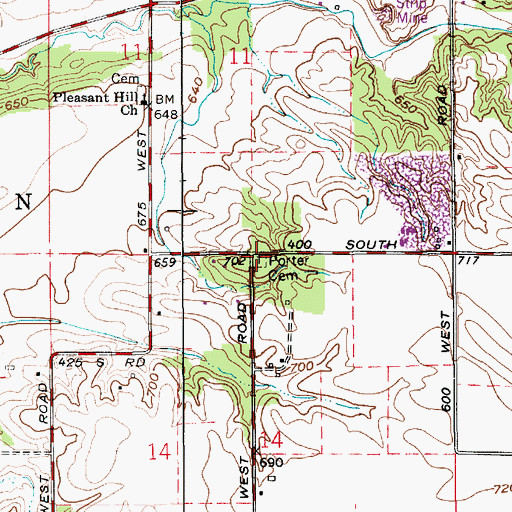 Topographic Map of Porter Cemetery, IN