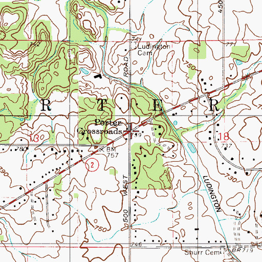 Topographic Map of Porter Crossroads, IN