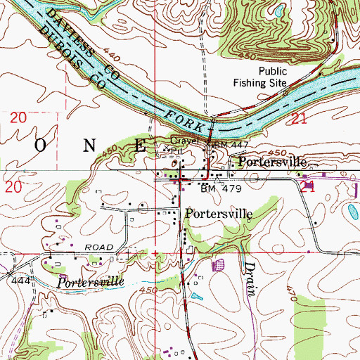 Topographic Map of Portersville, IN
