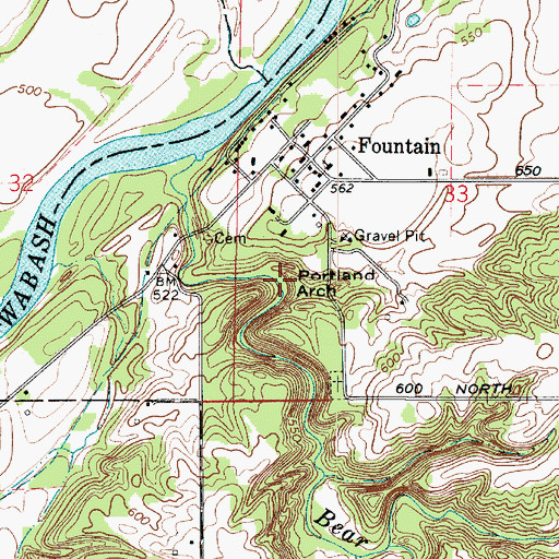Topographic Map of Portland Arch, IN
