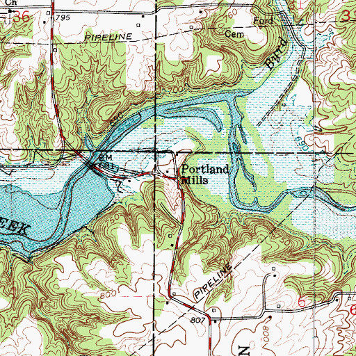 Topographic Map of Portland Mills, IN