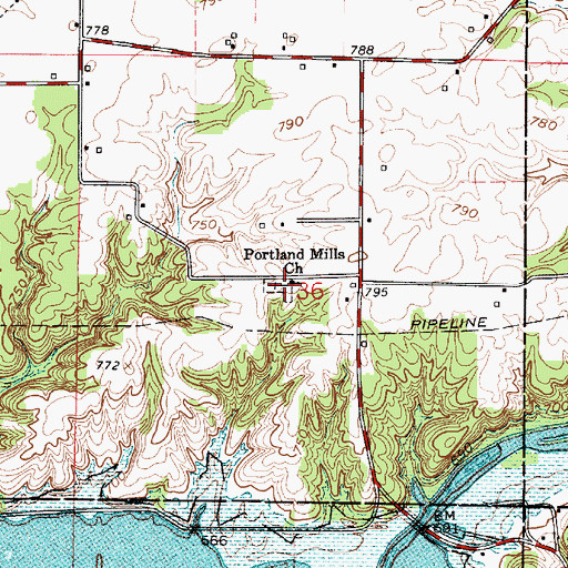 Topographic Map of Portland Mills Church, IN