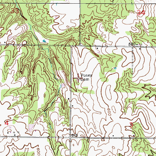 Topographic Map of Posey Cemetery, IN