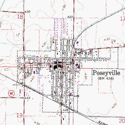Topographic Map of Poseyville, IN