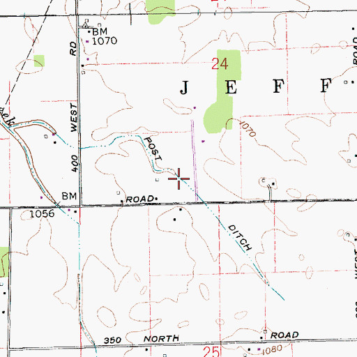 Topographic Map of Post Ditch, IN