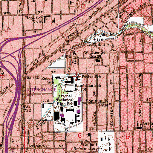 Topographic Map of Theodore Potter Elementary School, IN