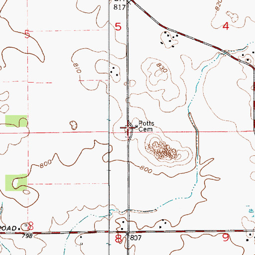 Topographic Map of Potts Cemetery, IN