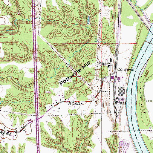 Topographic Map of Pottsville Hill, IN