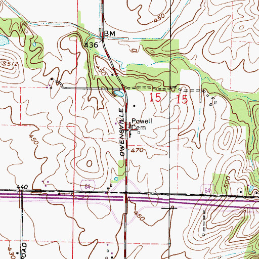 Topographic Map of Powell Cemetery, IN