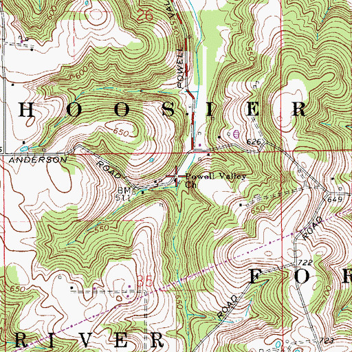 Topographic Map of Powell Valley Church, IN