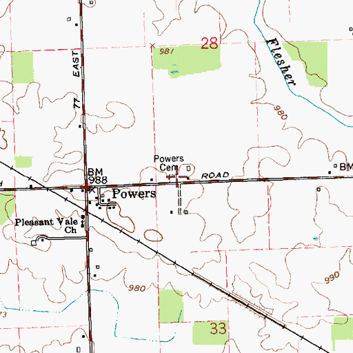 Topographic Map of Powers Cemetery, IN