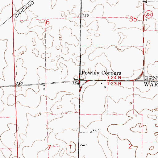 Topographic Map of Powley Corners, IN