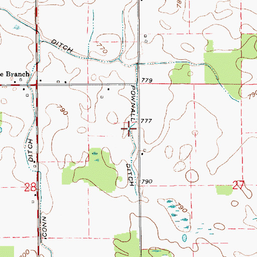 Topographic Map of Pownall Ditch, IN