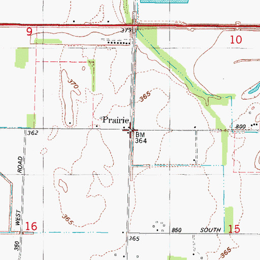Topographic Map of Prairie, IN