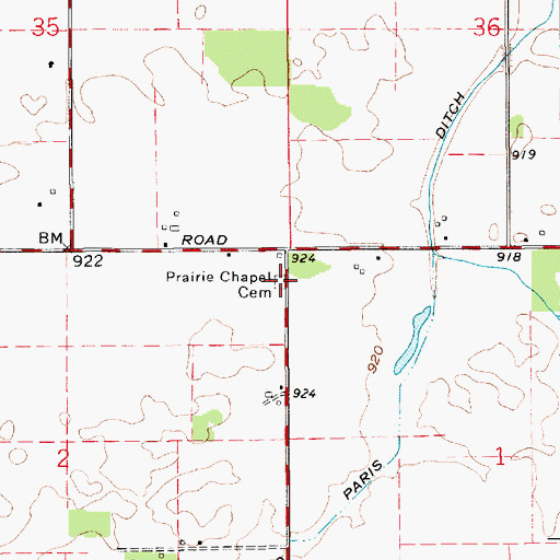 Topographic Map of Prairie Chapel Cemetery, IN