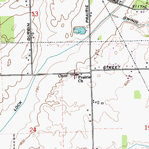 Topographic Map of Prairie Church, IN