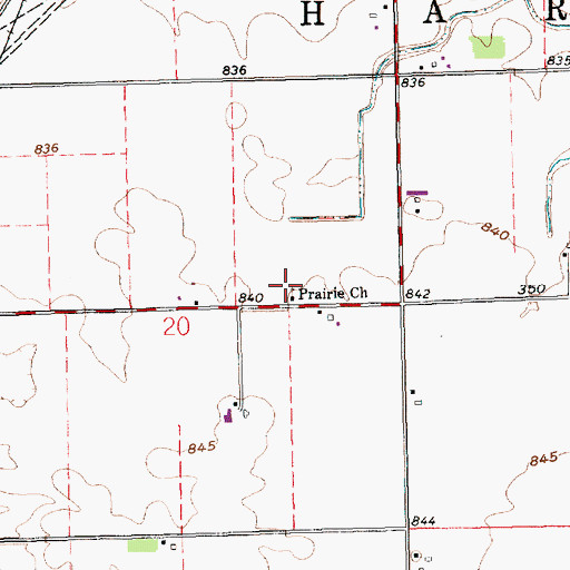 Topographic Map of Prairie Church, IN