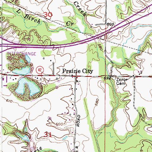 Topographic Map of Prairie City, IN